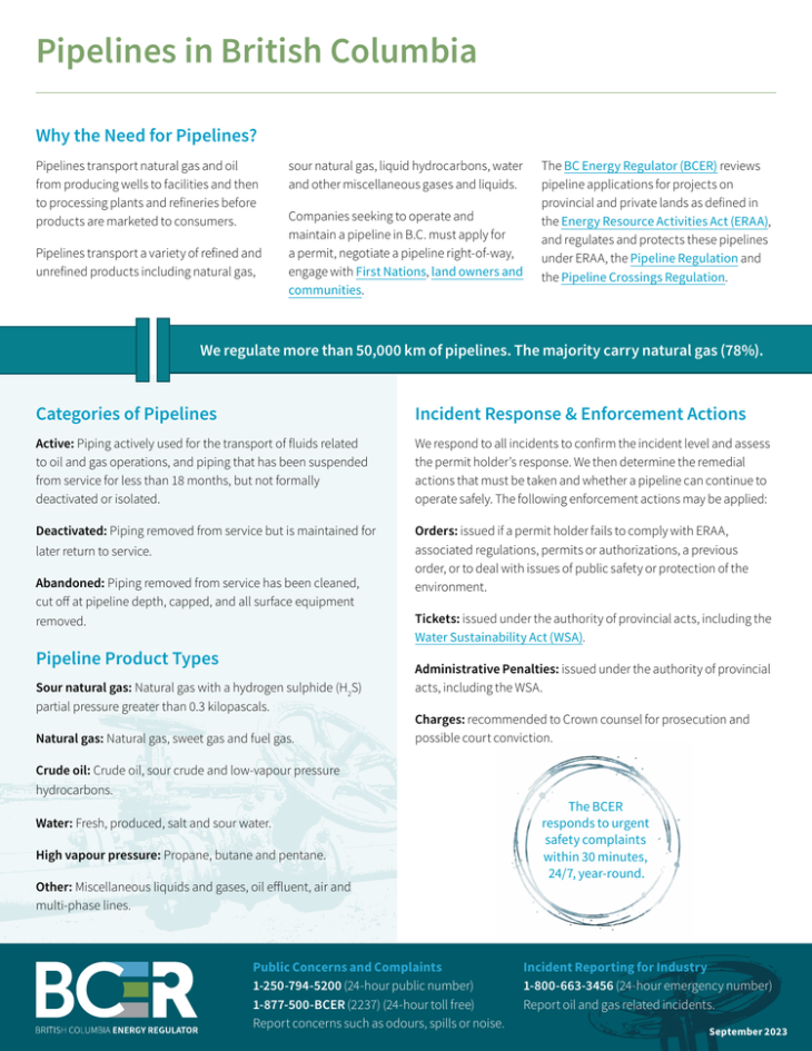 Factsheet thumbnail Pipelines in British Columbia
